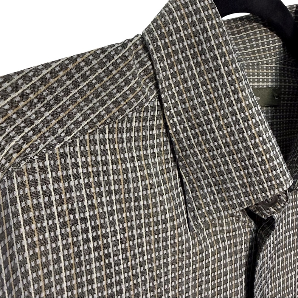 Ermenegildo Zegna Men’s Cotton Blend Green Plaid Button Down Collard Shirt Large
